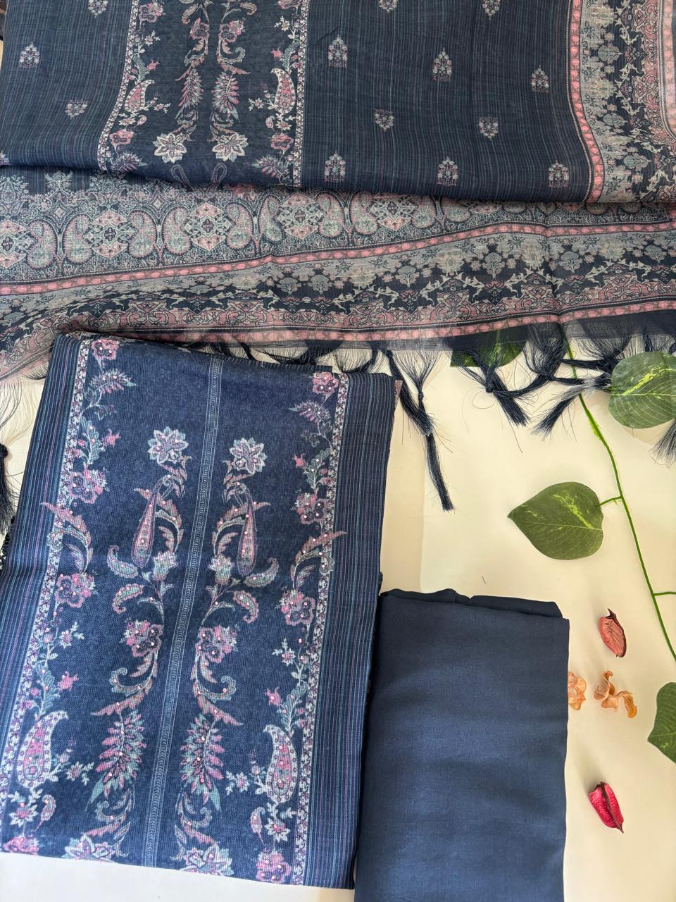 Linen Cotton Karachi Style Salwar Suit with Digital Printed Dupatta & Matching Bottom|LNCK