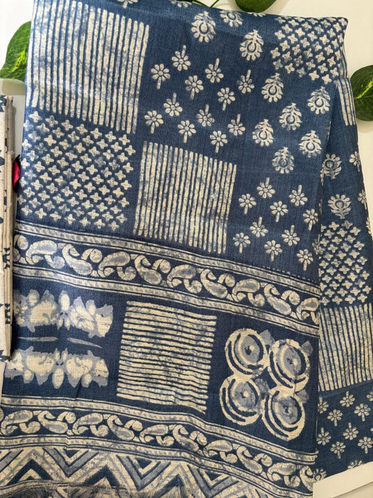 Block Printed Jute Cotton Salwar Suit Material with Semi Tussar Silk Dupatta|JCBP04