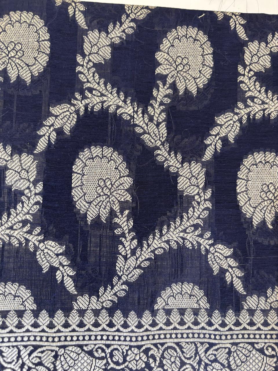 Banarasi Silk Blend Suit Material with zari embroidery |Navy blue|BNS04