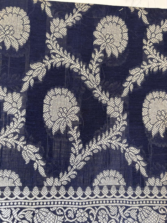 Banarasi Silk Blend Suit Material with zari embroidery |Navy blue|BNS04