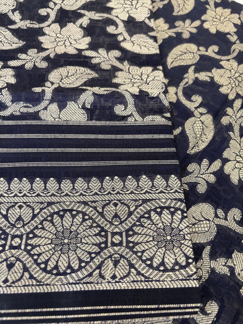 Banarasi Silk Blend Suit Material with zari embroidery |Navy blue|BNS04